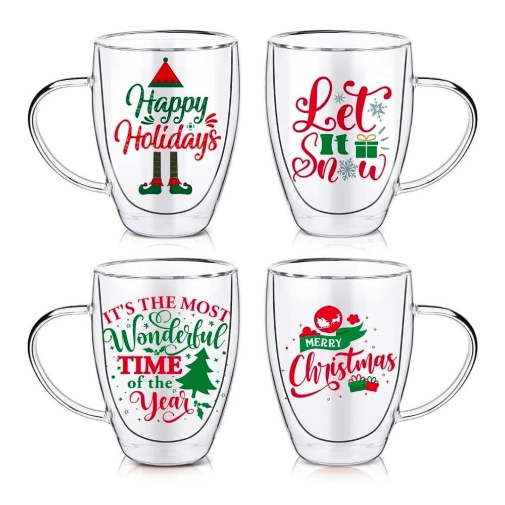 4 Christmas mugs-glass double walled